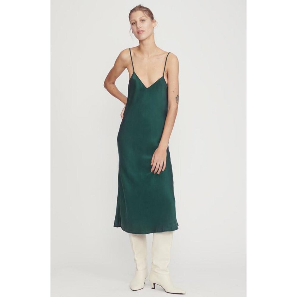 Silk Laundry 90s Silk Slip Dress in Emerald Green - XS